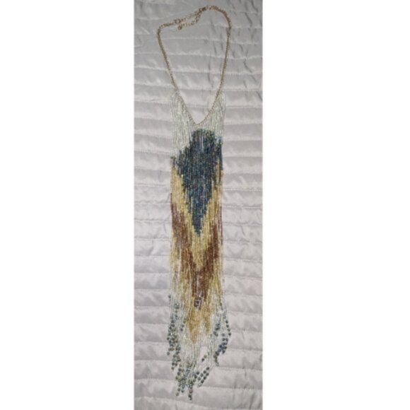 Handmade Seed Bead Chevron Necklace – Long Tassel Boho Style 4337 - Picture 1 of 7